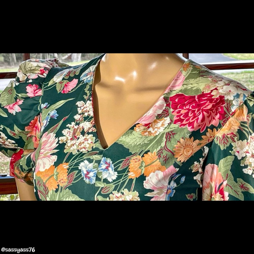 ▪️VTG▪️HANDMADE▪️1980's 1990's Floral Pleated Drop Waist COTTAGECORE Tea Dress - Picture 3 of 7